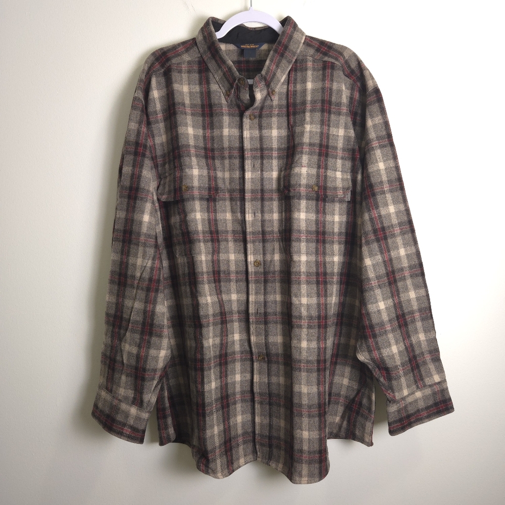 WOOLRICH Men's Wool Nylon Blend‎ Oatmeal Plaid Shacket 2XL Brown Ivory